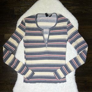 Urban Outfitters Out From Under Y2K Style Striped Knit Henley Top Medium